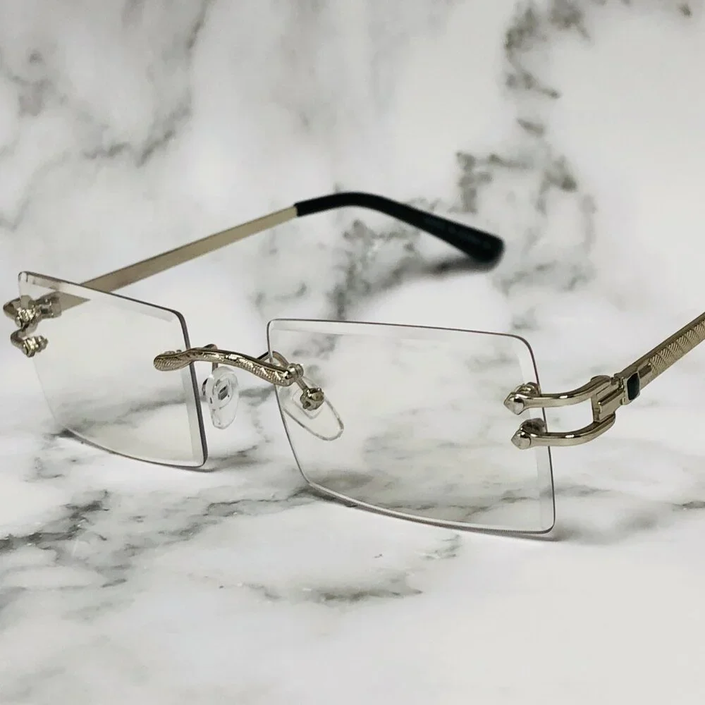 Men Hip Hop Sunglasses‎ Square Rimless Silver Clear Lens Street Fashion Lentes